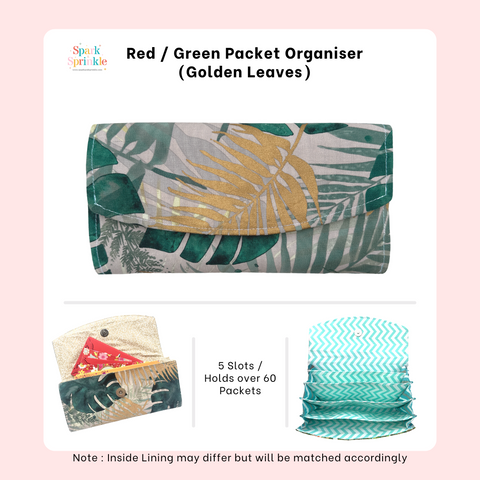 Golden Leaves - Handsewn Red/Green Packet Organiser