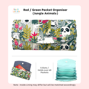 Jungle Animals - Handsewn Red/Green Packet Organiser