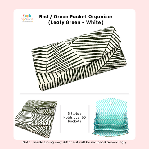 Leafy Green (White) - Handsewn Red/Green Packet Organiser