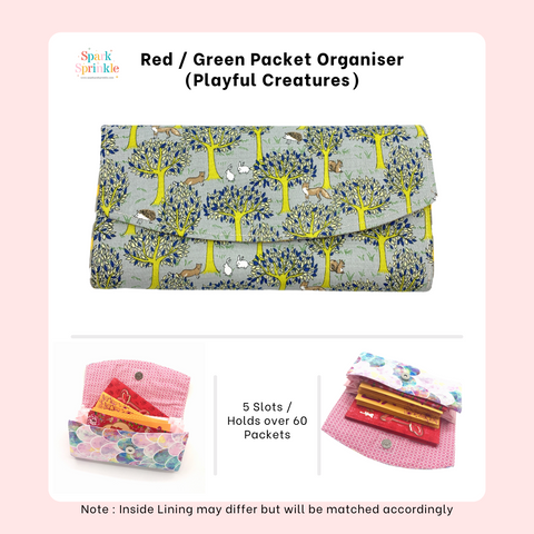 Playful Creatures - Handsewn Red/Green Packet Organiser