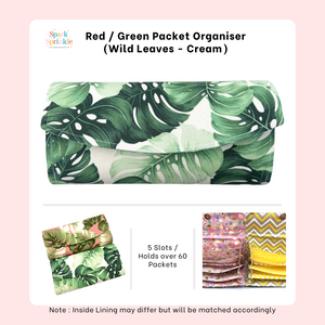 Wild Leaves (Cream) - Handsewn Red/Green Packet Organiser