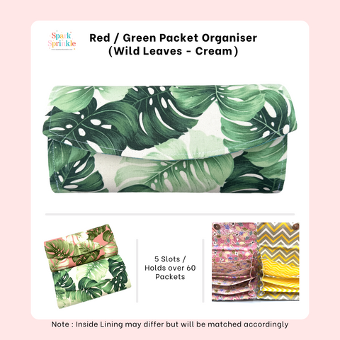 Wild Leaves (Cream) - Handsewn Red/Green Packet Organiser