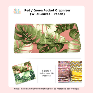 Wild Leaves (Peach) - Handsewn Red/Green Packet Organiser