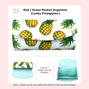 Lucky Pineapples (White) - Handsewn Red/Green Packet Organiser