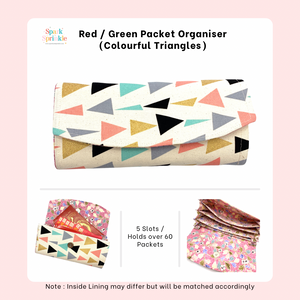 Handsewn Red/Green Packet Organiser - Colourful Triangles