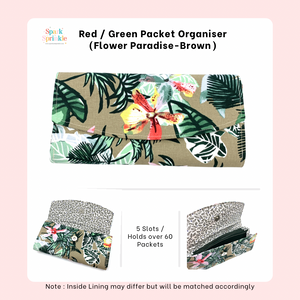Handsewn Red/Green Packet Organiser - Flower Paradise (Brown)