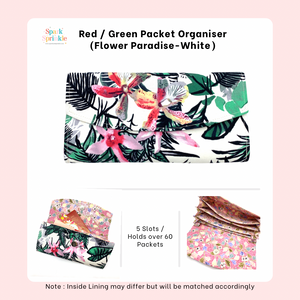 Handsewn Red/Green Packet Organiser - Flower Paradise (White)