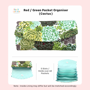 Handsewn Red/Green Packet Organiser - Cactus