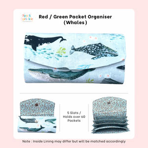 Handsewn Red/Green Packet Organiser - Whales