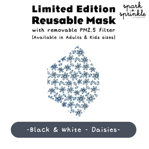 Reusable Mask (Black & White - Daisies) LIMITED EDITION