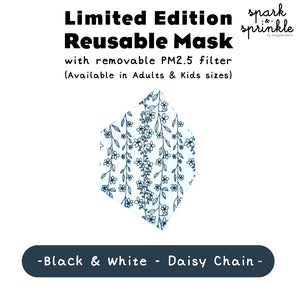 Reusable Mask (Black & White - Daisy Chain) LIMITED EDITION