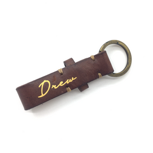 Rustic Leather Short Keychain - Dark Brown