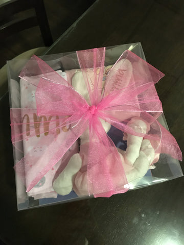 Baby Gift Box 5 : Romper + Soft Toy + Handmade Bib