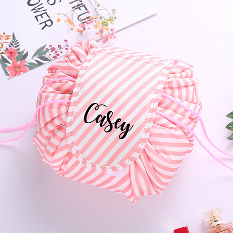 Personalised Drawstring Make Up Pouch (Peach Stripes)