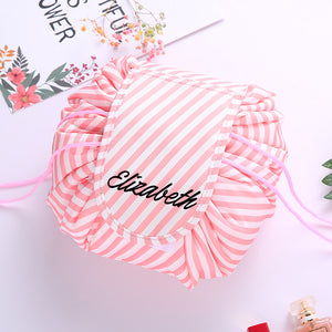 Personalised Drawstring Make Up Pouch (Peach Stripes)