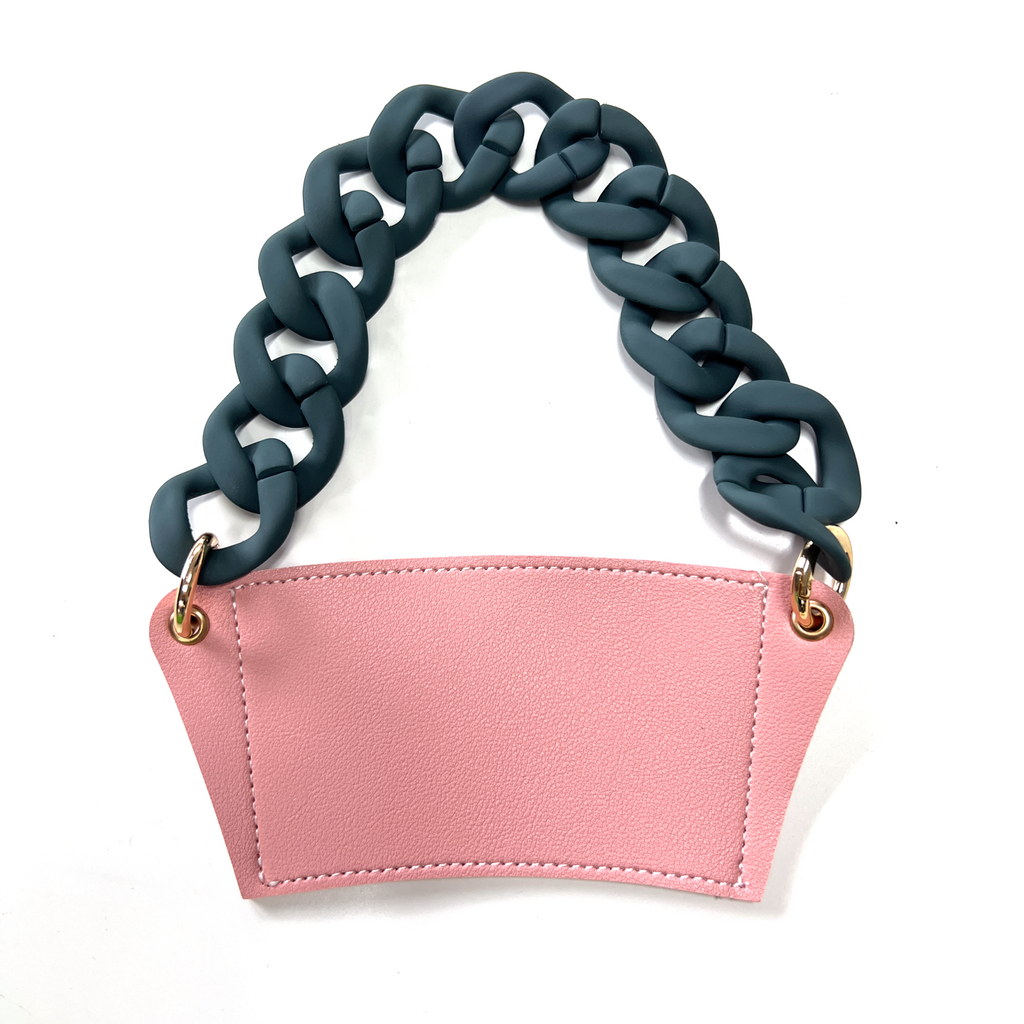 Leather Cup Holder (Pink with Grey Chain)