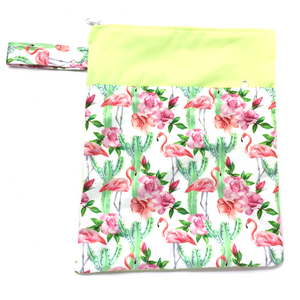 Large Wetbag (Strip) - Flamingoes & Roses