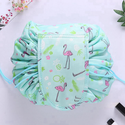 Personalised Drawstring Make Up Pouch (Green Flamingo)