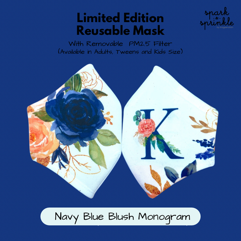 Reusable Mask (Navy Blue Blush Monogram) LIMITED EDITION