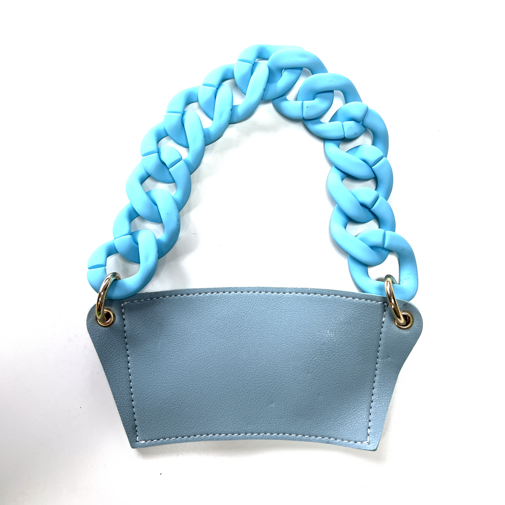 Leather Cup Holder (Blue with Light Blue Chain)