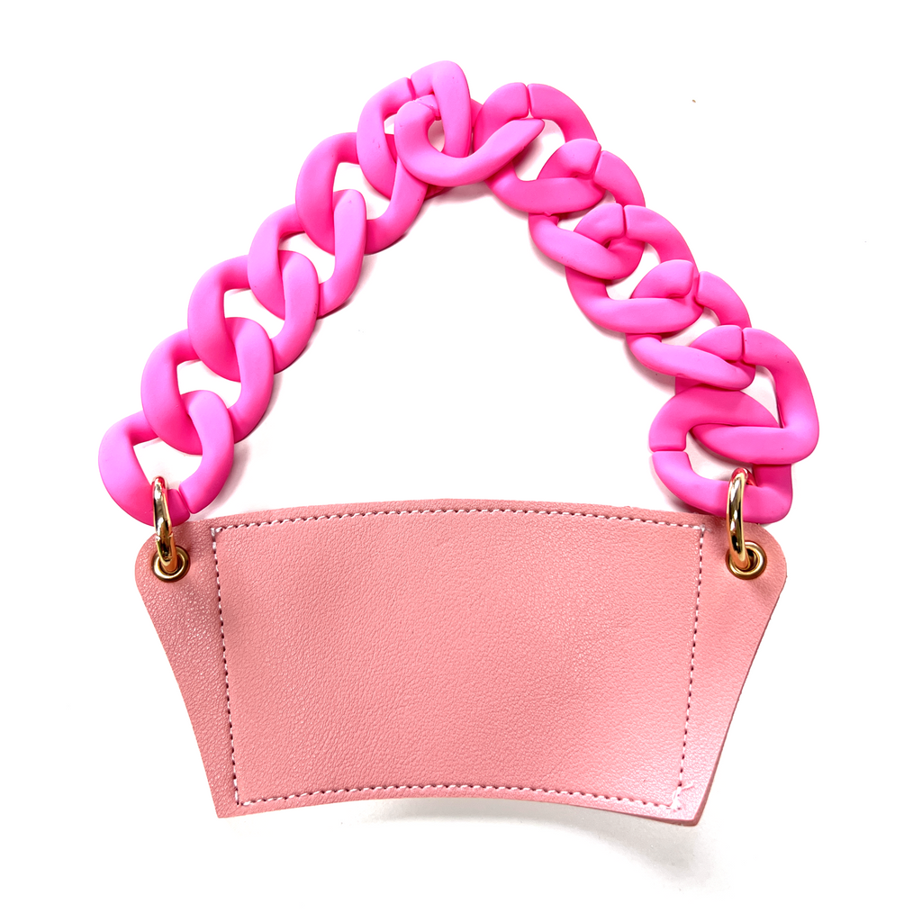 Leather Cup Holder (Pink with Bright Pink Chain)