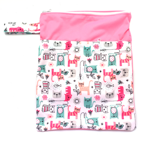 Large Wetbag (Strip) - Pink Cats
