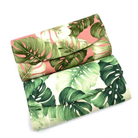 Handsewn Red/Green Packet Organiser - Wild Leaves (Cream) in