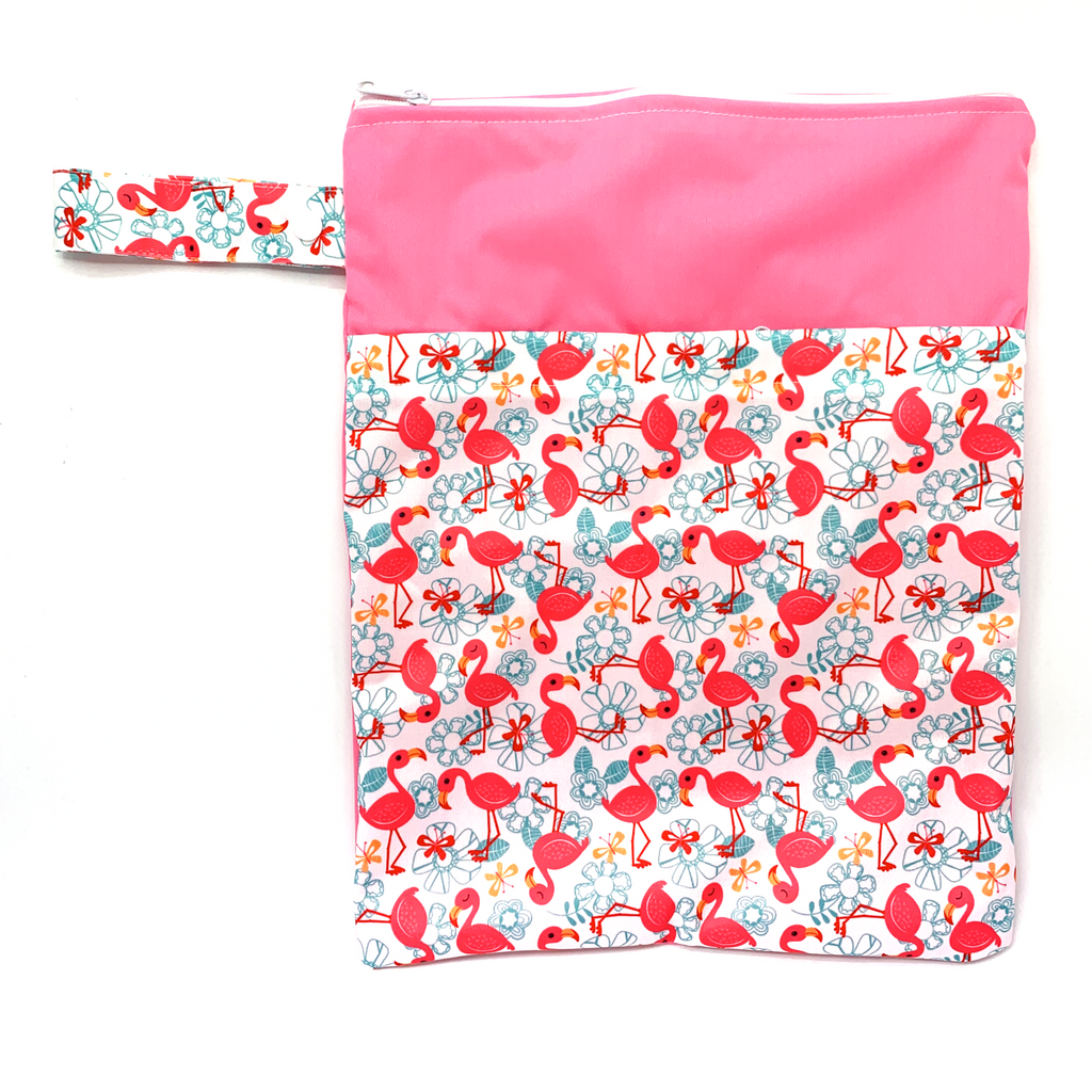 Large Wetbag (Strip) - Pink Flowery Flamingoes