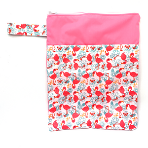 Large Wetbag (Strip) - Pink Flowery Flamingoes
